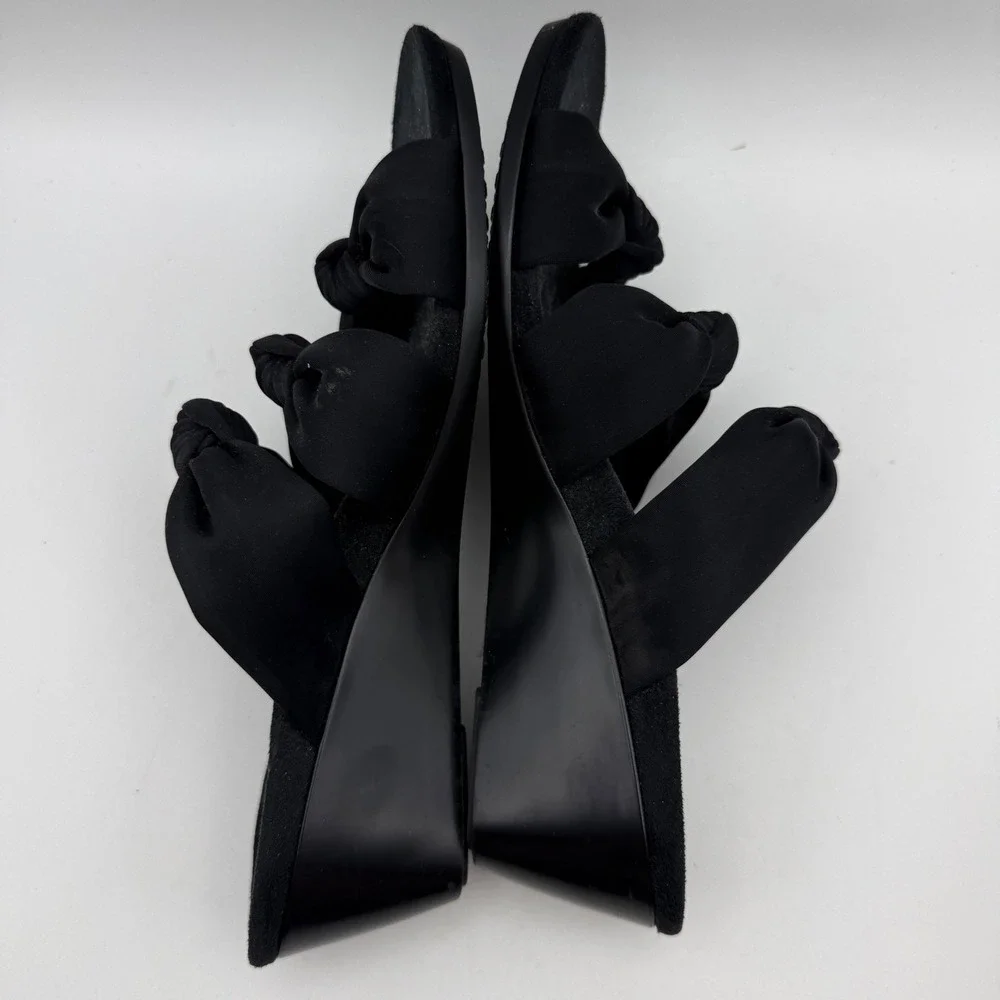 Vionic‎ Wedge Sandals Women 7 Black Triple Knot Strap Slide Orthotic Heel